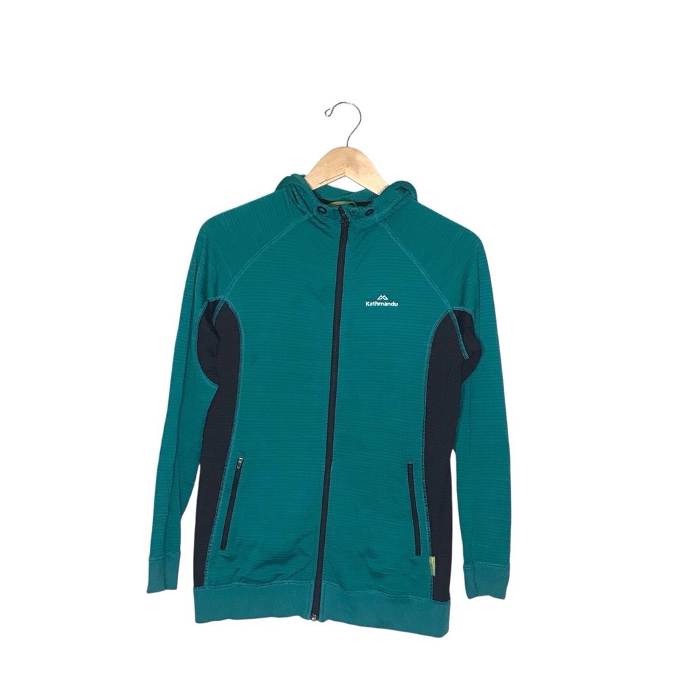 Kathmandu Activewear Fleece Jacket Women SZ 10 Full Zip Hooded Long Sleeve Teal
